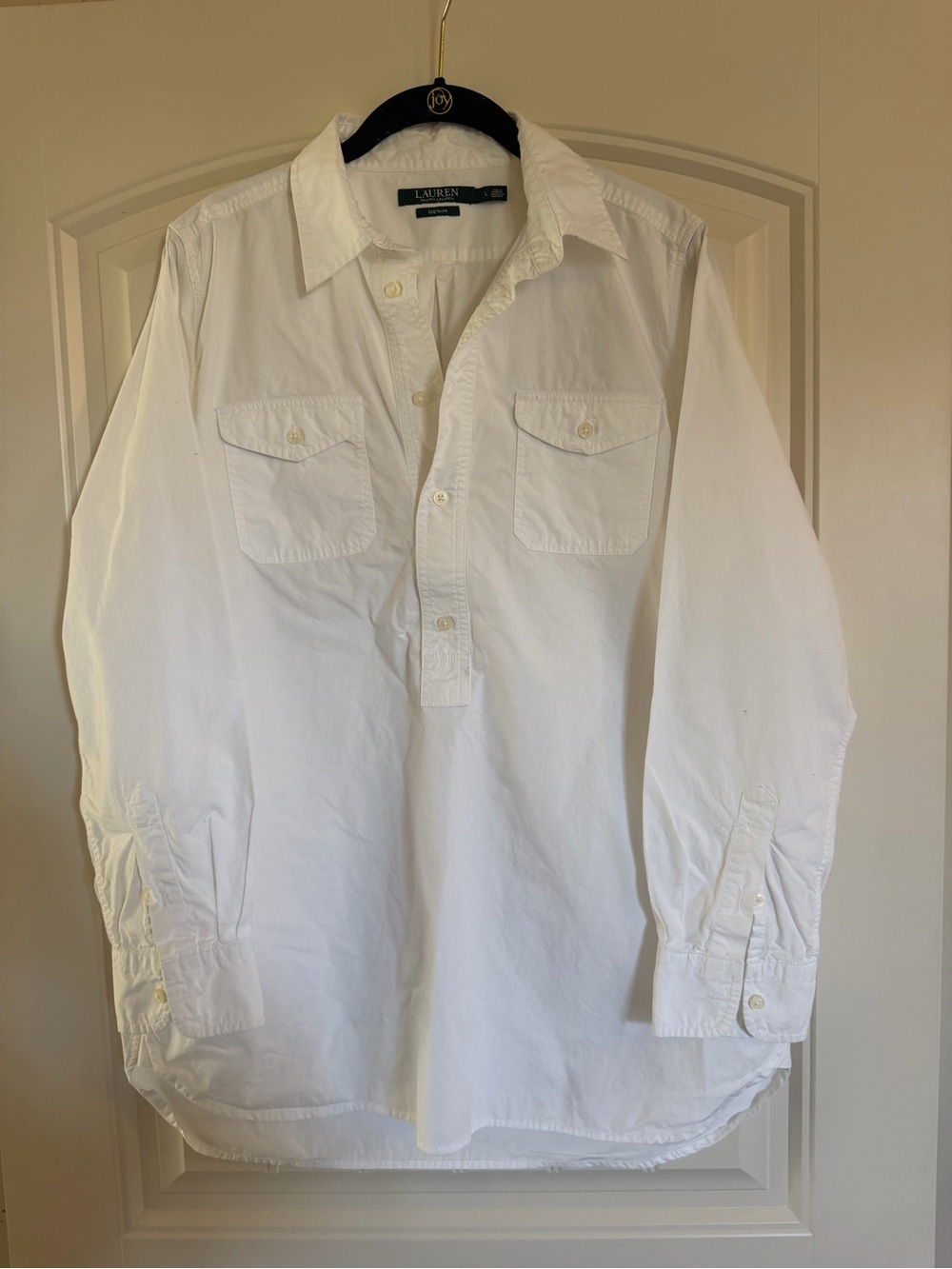 Lauren Ralph Lauren White Cotton Button-Front Popover Shirt